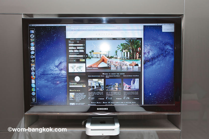 4.テレビの代わりに、238室全てにAppleのMacminiを完備。衛星テレビの視聴、インターネット、ゲームなどが出来ます。また、Wi-Fiも無料で利用可能となっています