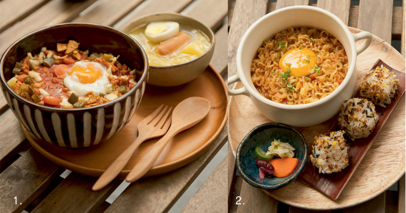 ① コリアンヌードルセッ ト ฿180 ② メキシカン Texmex 丼 ฿160